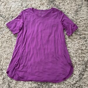 Susan Graver Modern Essentials Purple Short Sleeve Tulip Hem Top XS